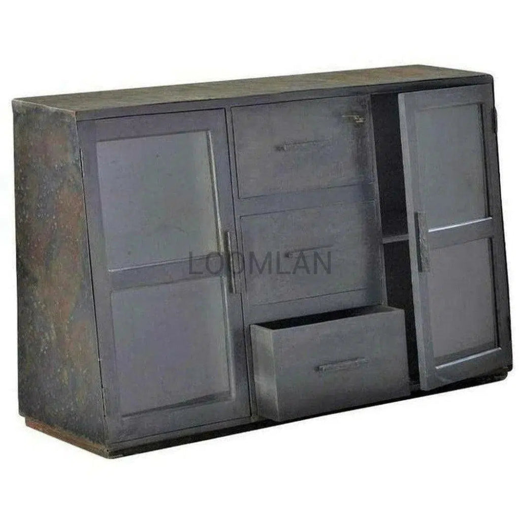 Black Industrial 2 Glass Doors Cabinet - LOOMLAN - LOOMLAN - Sideboards