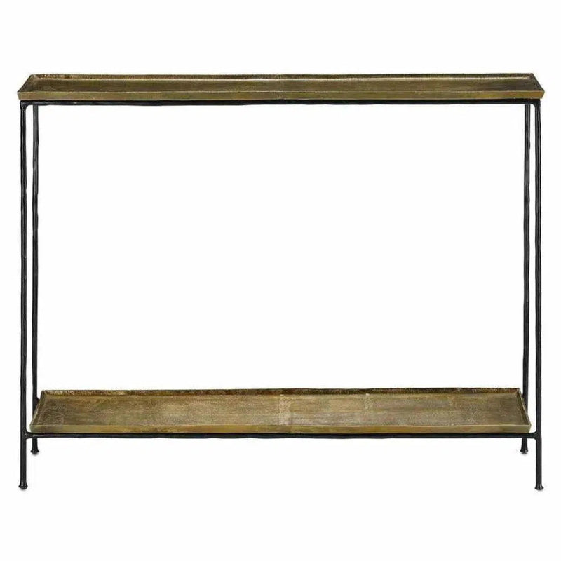 Black Iron Antique Brass Boyles Brass Console Table - LOOMLAN - Currey & Co - Console Tables