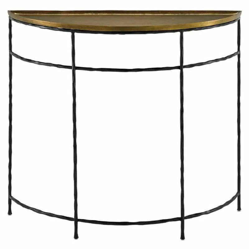 Black Iron Antique Brass Boyles Brass Demi - Lune - LOOMLAN - Currey & Co - Console Tables