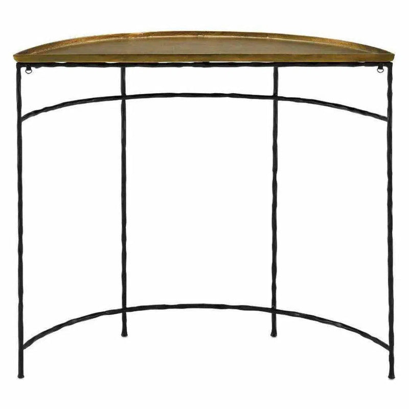 Black Iron Antique Brass Boyles Brass Demi - Lune - LOOMLAN - Currey & Co - Console Tables