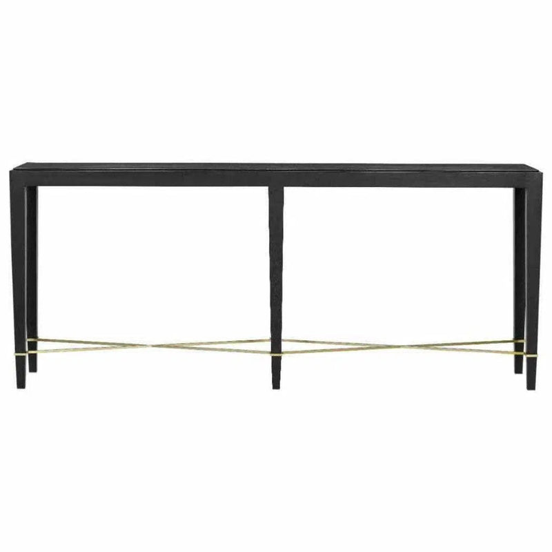 Black Lacquered Linen Verona Black Console Table - LOOMLAN - Currey & Co - Console Tables