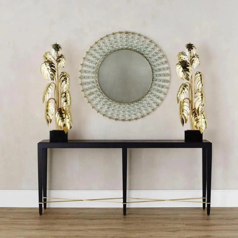 Black Lacquered Linen Verona Black Console Table - LOOMLAN - Currey & Co - Console Tables