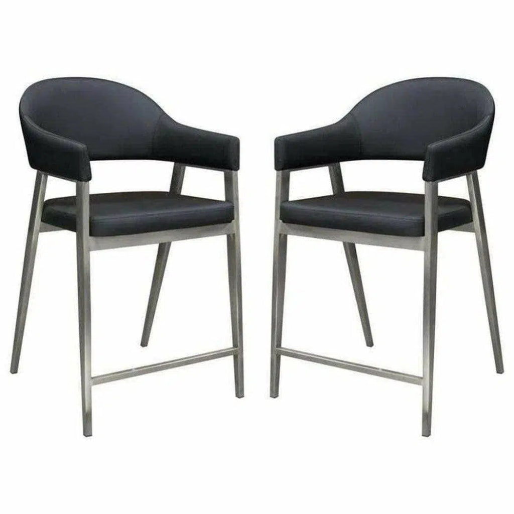 Black Leather Counter Height Chairs Set of Two - LOOMLAN - Diamond Sofa - Counter Stools