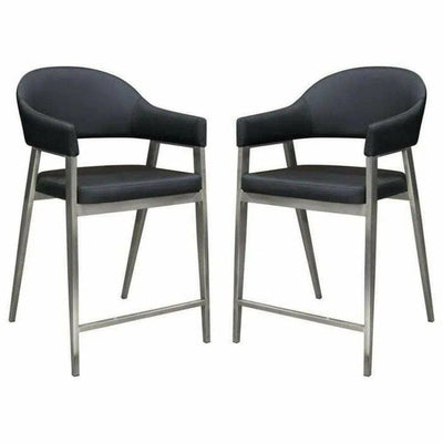 Black Leather Counter Height Chairs Set of Two - LOOMLAN - Diamond Sofa - Counter Stools