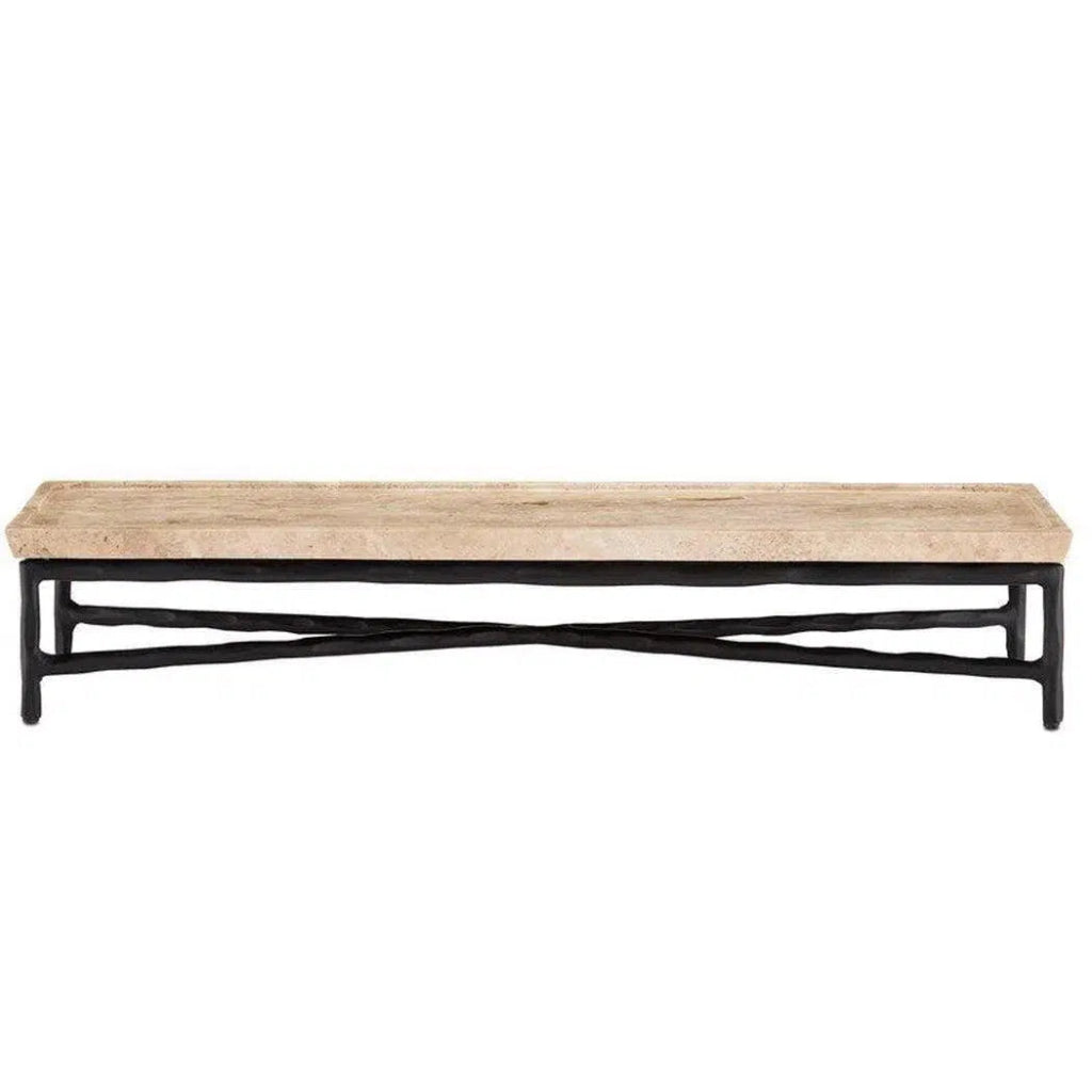 Black Natural Boyles Travertine Elongated Tray - LOOMLAN - Currey & Co - Trays