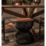 Black Round Side Table Wood Top Wood Base - LOOMLAN - LH Imports - Side Tables