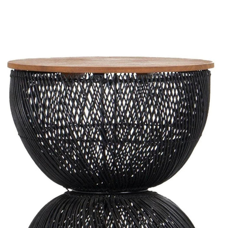 Black Round Side Table Wood Top Wood Base - LOOMLAN - LH Imports - Side Tables