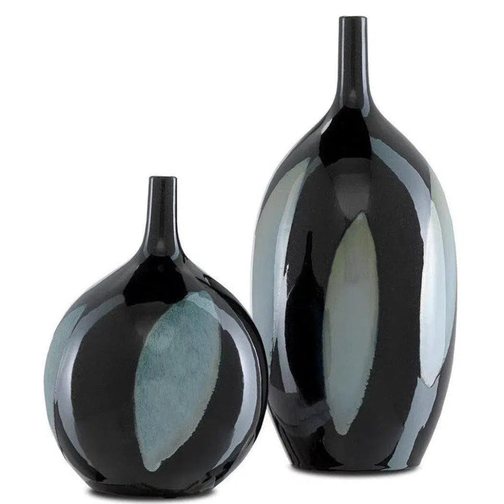 Black Steel Blue Let Us Twist The Glass Round Vase - LOOMLAN - Currey & Co - Vases & Jars