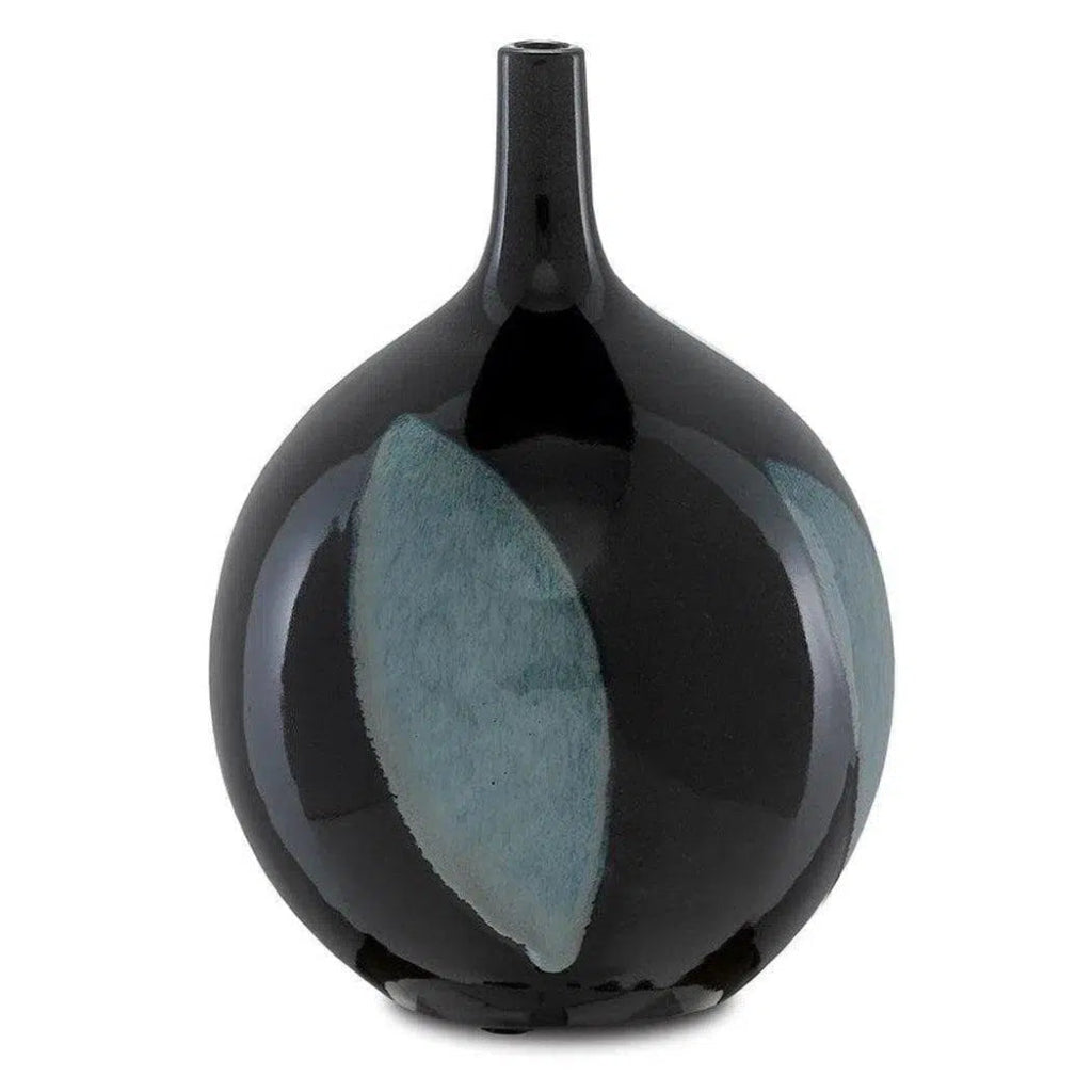 Black Steel Blue Let Us Twist The Glass Round Vase - LOOMLAN - Currey & Co - Vases & Jars