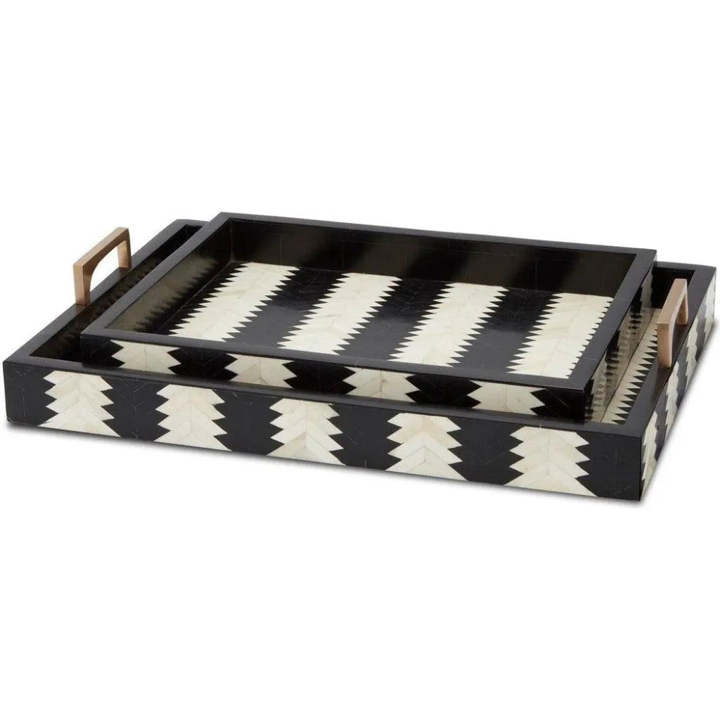 Black White Natural Brass Arrow Tray 2PC - LOOMLAN - Currey & Co - Trays