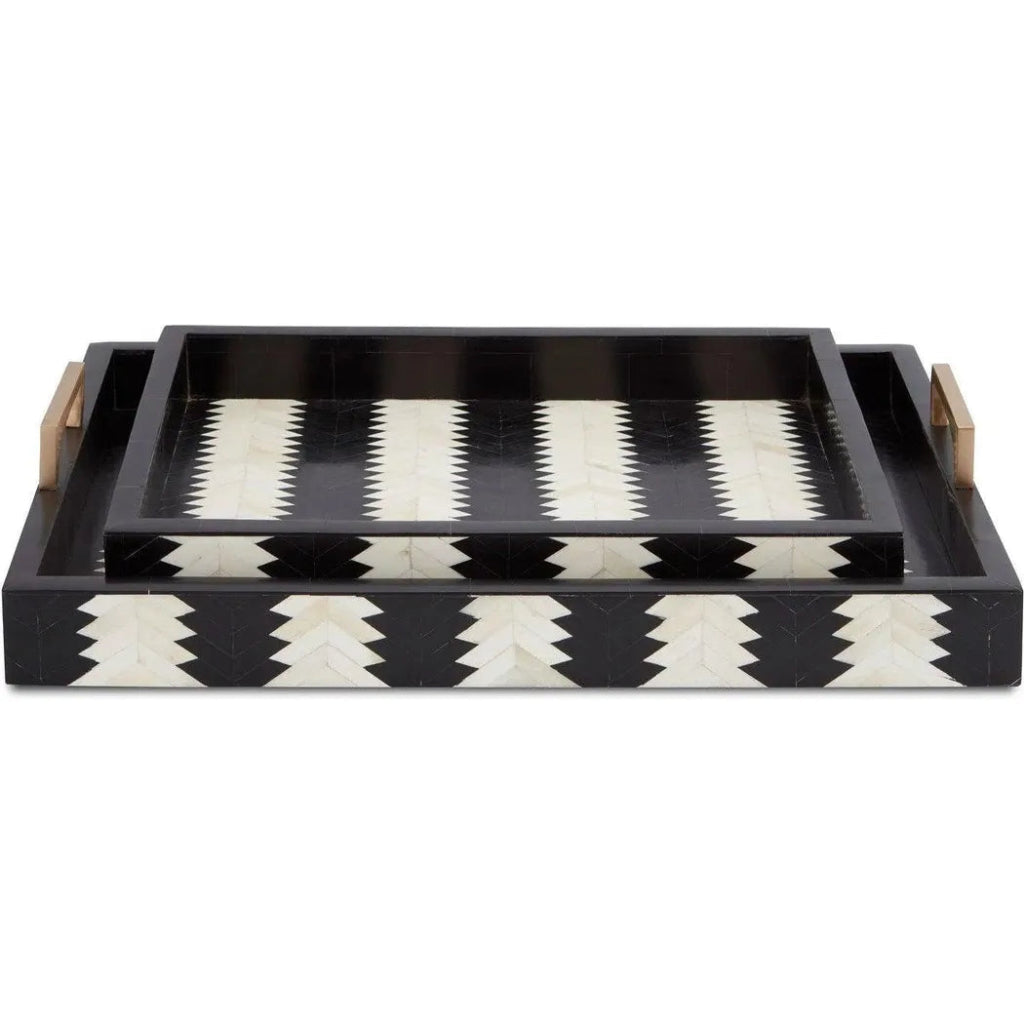 Black White Natural Brass Arrow Tray 2PC - LOOMLAN - Currey & Co - Trays