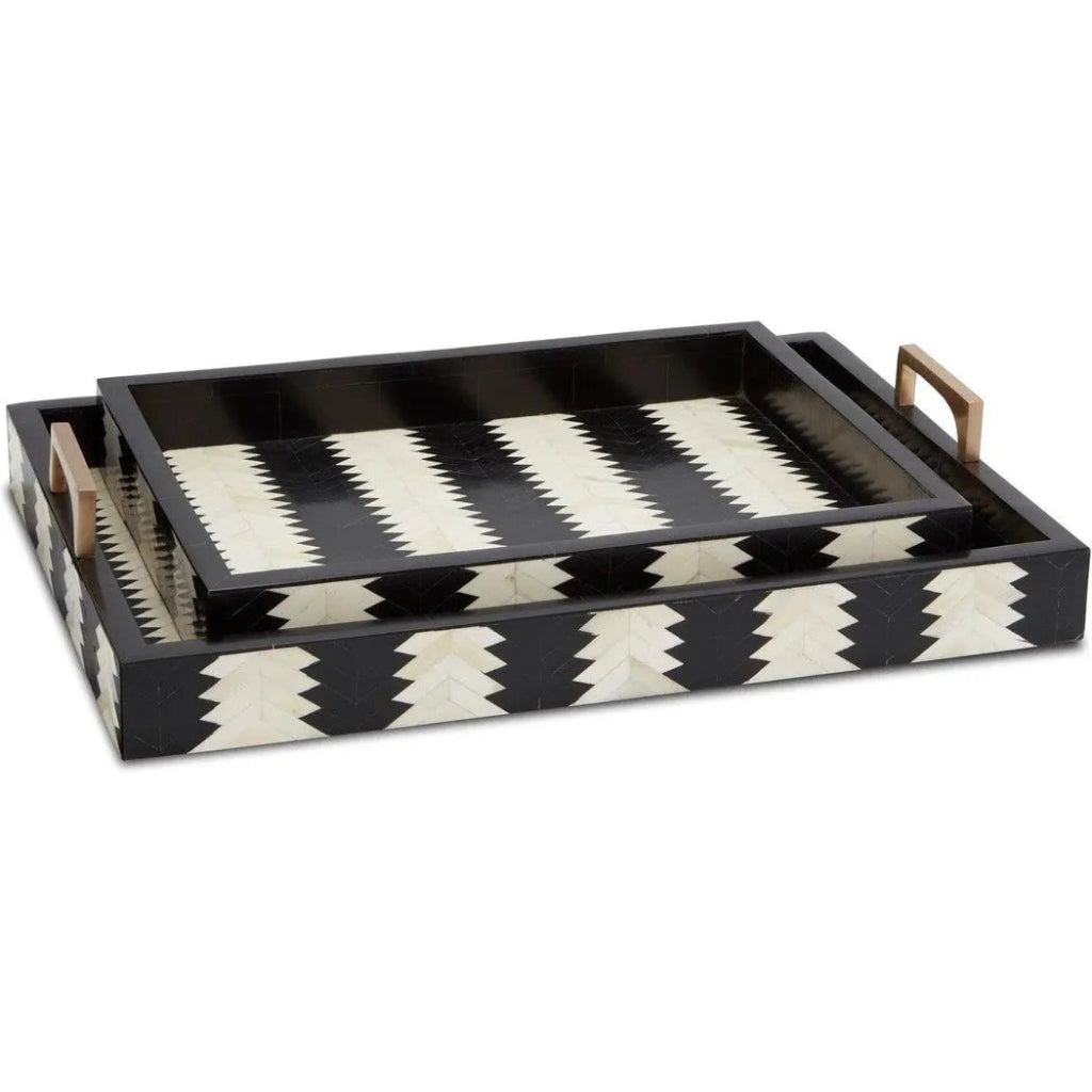 Black White Natural Brass Arrow Tray 2PC - LOOMLAN - Currey & Co - Trays