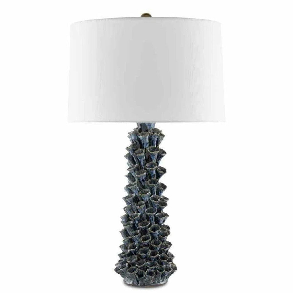 Blue Drip Glaze Sunken Blue Table Lamp - LOOMLAN - Currey & Co - Table Lamps