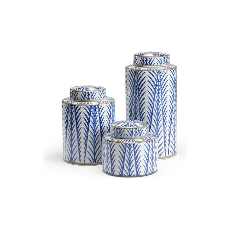 Blue Fronds Porcelain Canister (Set of 3) - LOOMLAN - Wildwood - Vases & Jars