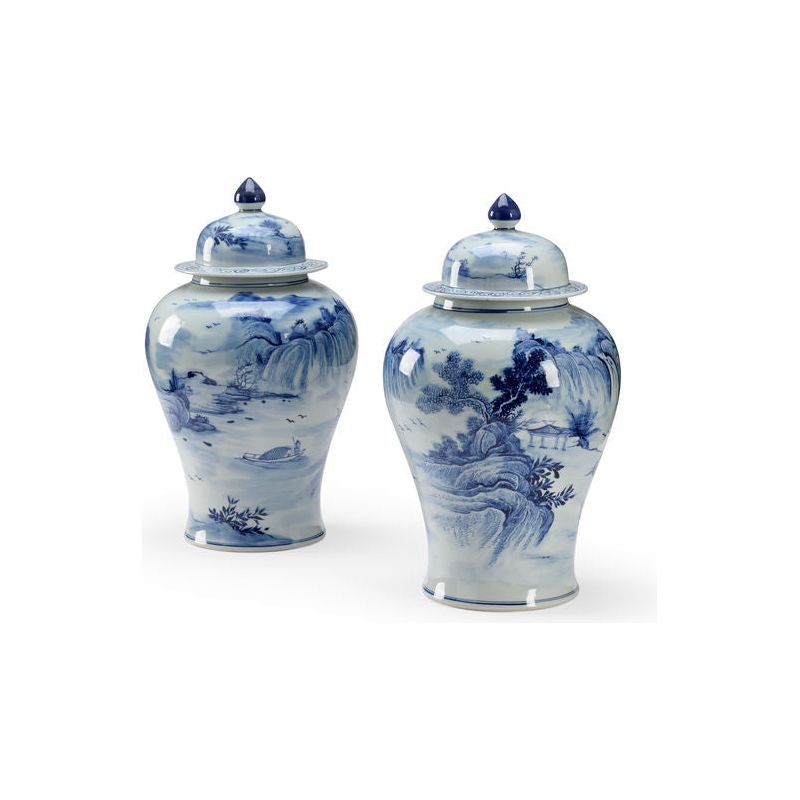 Blue June Hand painted porcelain Vase (Set of 2) - LOOMLAN - Wildwood - Vases & Jars