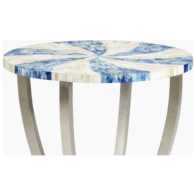 Blue Swirl Patterned Wooden Side Table - LOOMLAN - Chelsea House - Side Tables