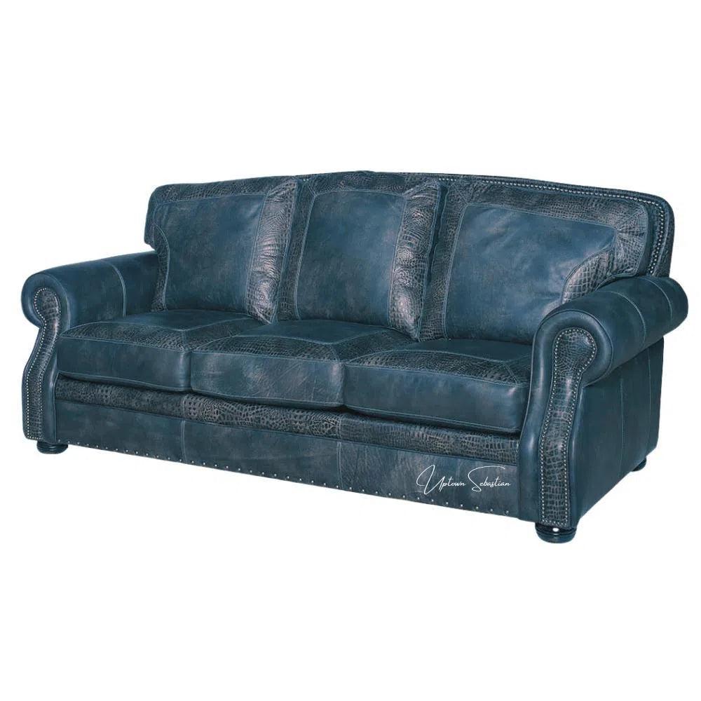 Blue Western Couch Blue Alligator Embossed Leather - LOOMLAN - Uptown Sebastian - Sofas & Loveseats