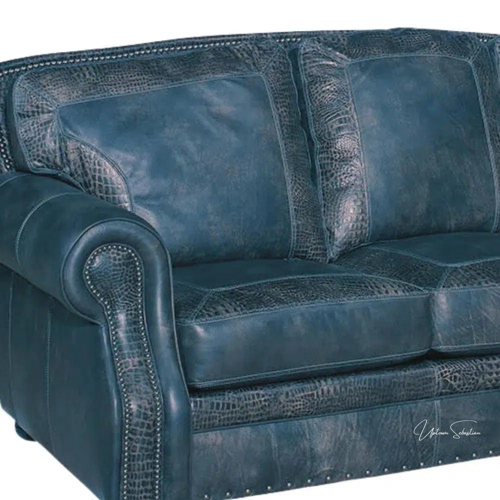 Blue Western Couch Blue Alligator Embossed Leather - LOOMLAN - Uptown Sebastian - Sofas & Loveseats