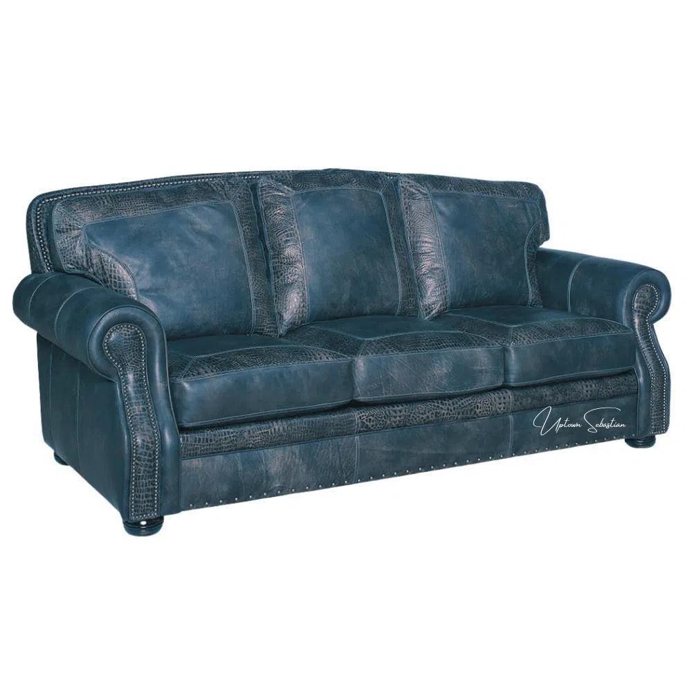 Blue Western Couch Blue Alligator Embossed Leather - LOOMLAN - Uptown Sebastian - Sofas & Loveseats