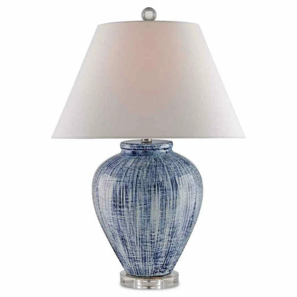 Blue White Malaprop Table Lamp - LOOMLAN - Currey & Co - Table Lamps