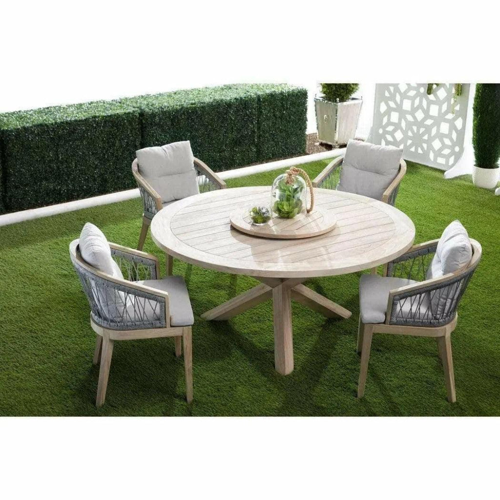 Boca Outdoor 63" Round Dining Table Gray Teak - LOOMLAN - Essentials For Living - Outdoor Dining Tables