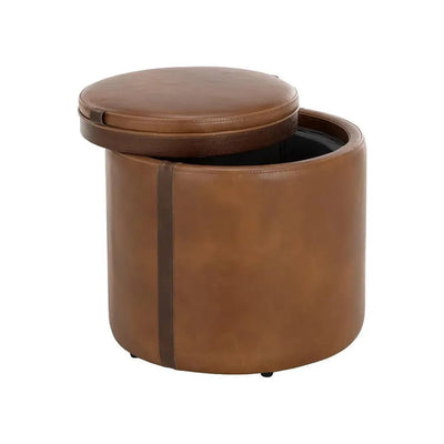 Borelli Leather Round Storage Ottoman - LOOMLAN - SUNPAN - Ottomans