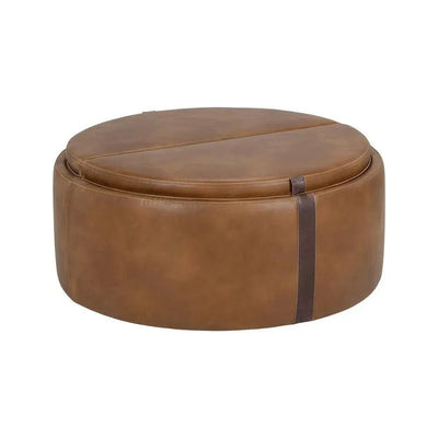 Borelli Leather Round Storage Ottoman - LOOMLAN - SUNPAN - Ottomans