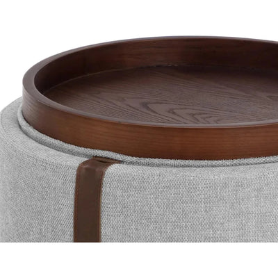 Borelli Leather Round Storage Ottoman - LOOMLAN - SUNPAN - Ottomans