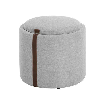 Borelli Leather Round Storage Ottoman - LOOMLAN - SUNPAN - Ottomans