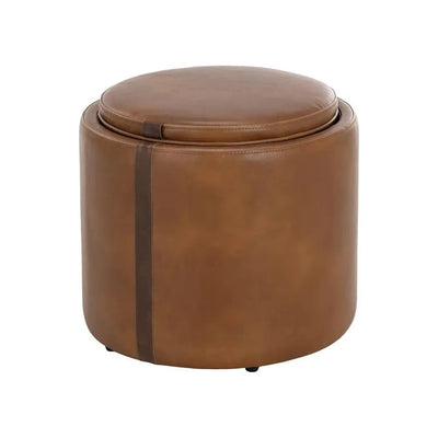 Borelli Leather Round Storage Ottoman - LOOMLAN - SUNPAN - Ottomans