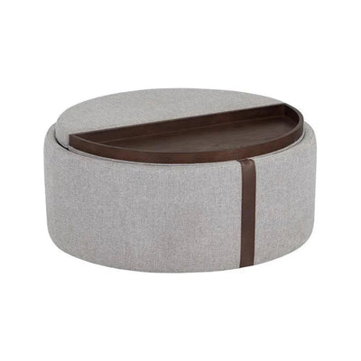 Borelli Leather Round Storage Ottoman - LOOMLAN - SUNPAN - Ottomans