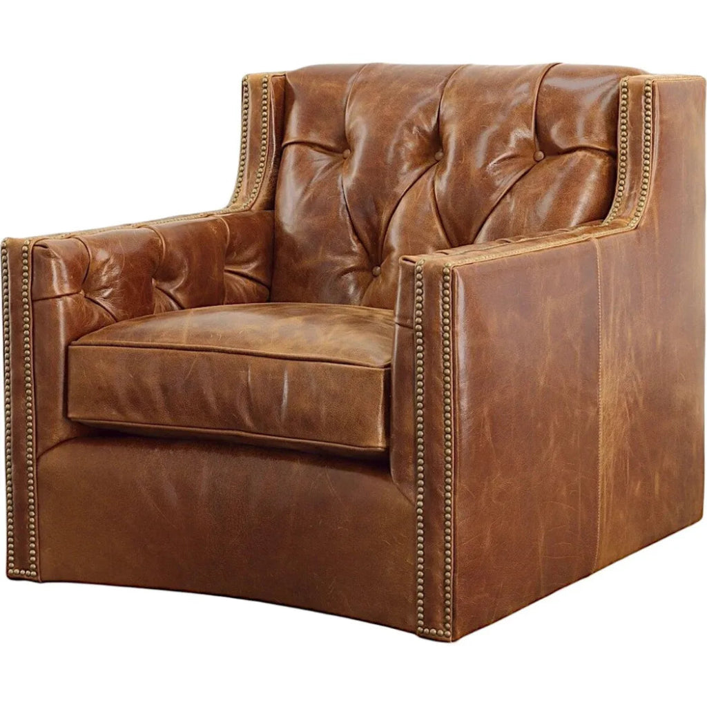 Brandy Grain Brown Leather Large Swivel Chair - LOOMLAN - Uptown Sebastian - Club Chairs