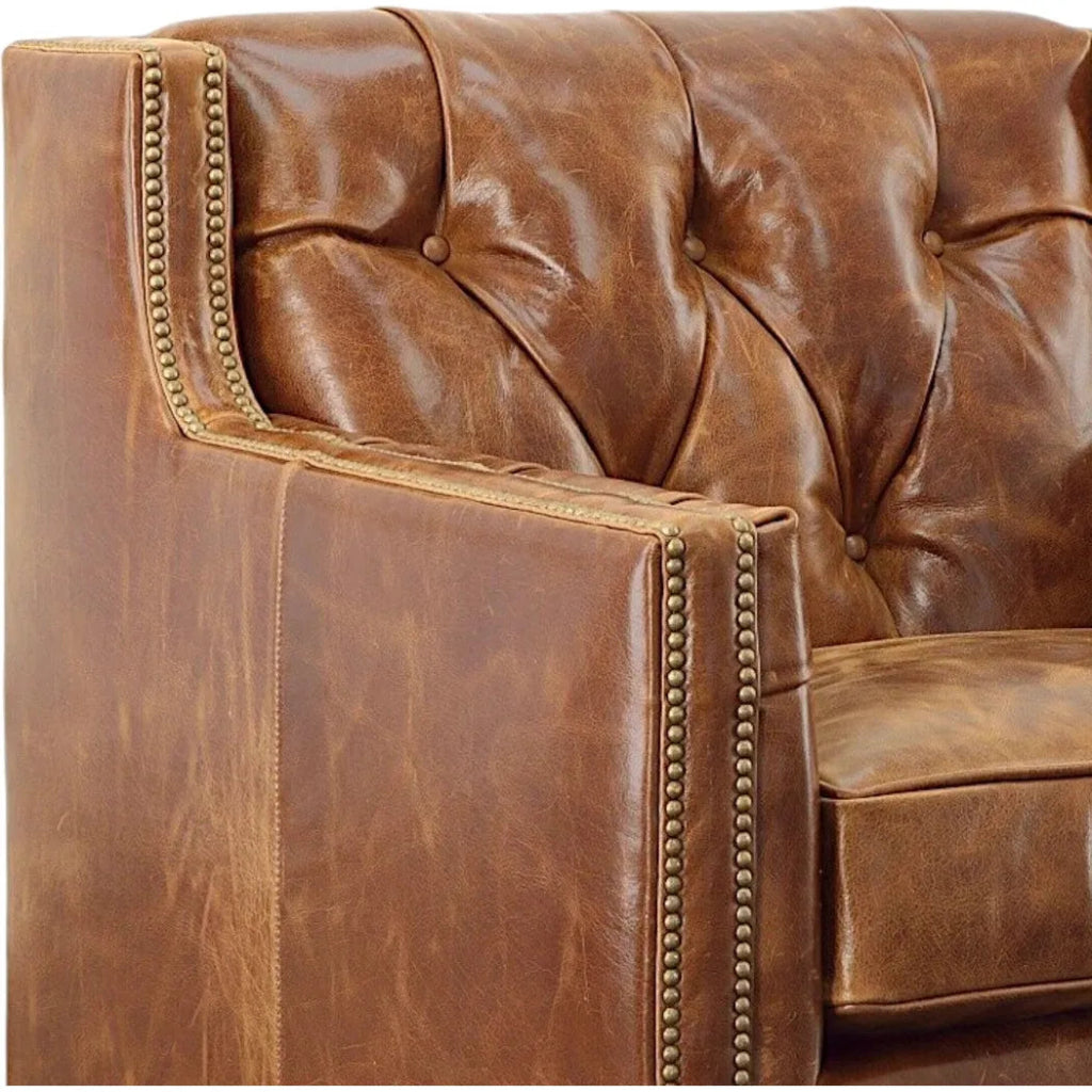 Brandy Grain Brown Leather Large Swivel Chair - LOOMLAN - Uptown Sebastian - Club Chairs