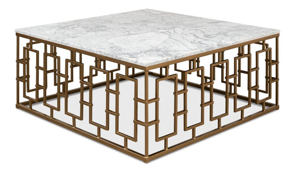 Brass Gate Italian Marble Top Cocktail Table - LOOMLAN - Sarreid - Coffee Tables