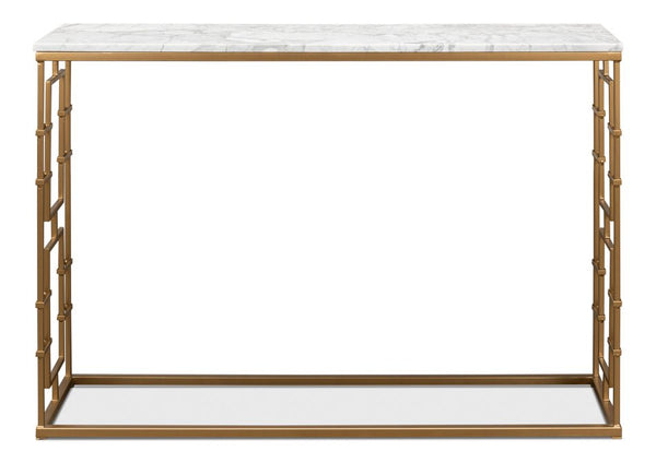 Brass Gate Italian Marble Top Console Table - LOOMLAN - Sarreid - Console Tables