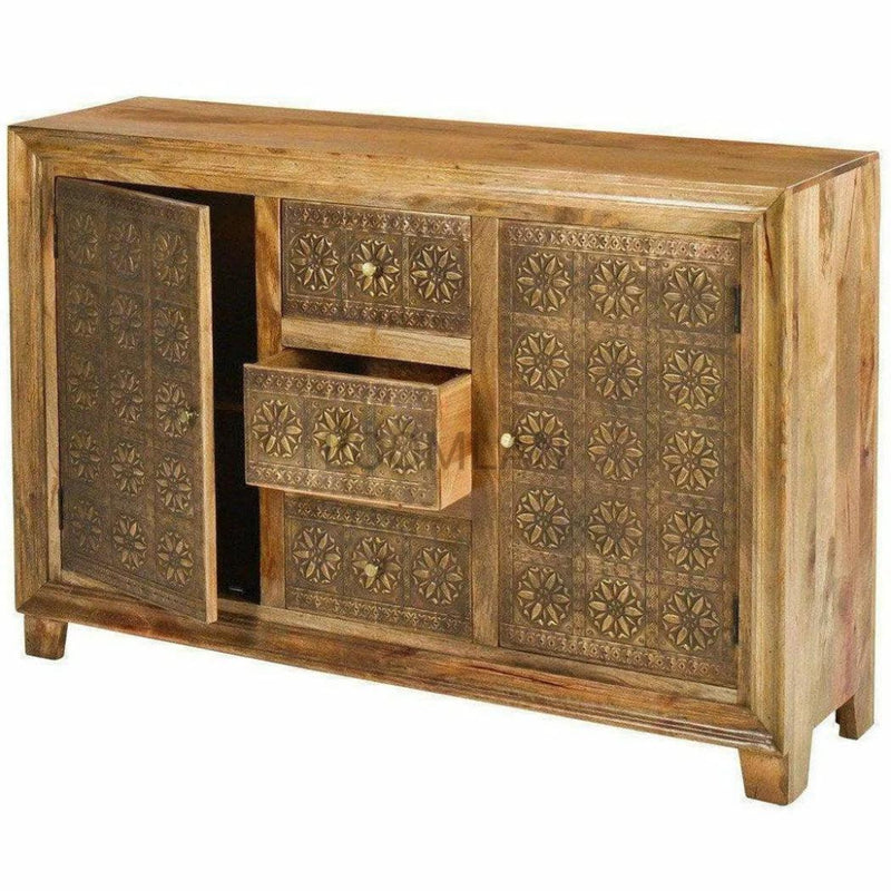 Brass Overlay 3 Drawer 2 Door Cabinet Zaley - LOOMLAN - LOOMLAN - Sideboards