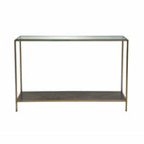 Brown Console Table Shelves Glass Top Metal - LOOMLAN - LH Imports - Console Tables