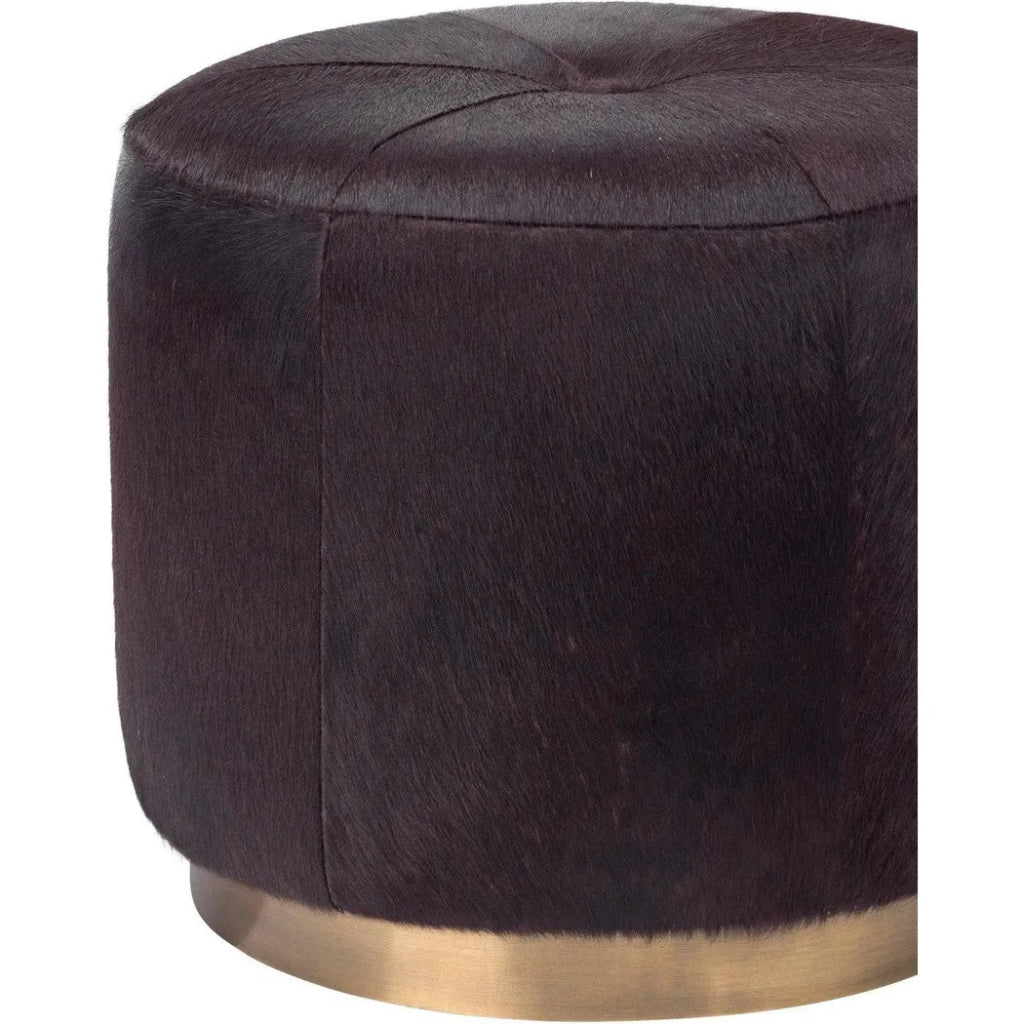 Brown Hide & Small Thackeray Round Pouf - LOOMLAN - Jamie Young - Poufs and Stools