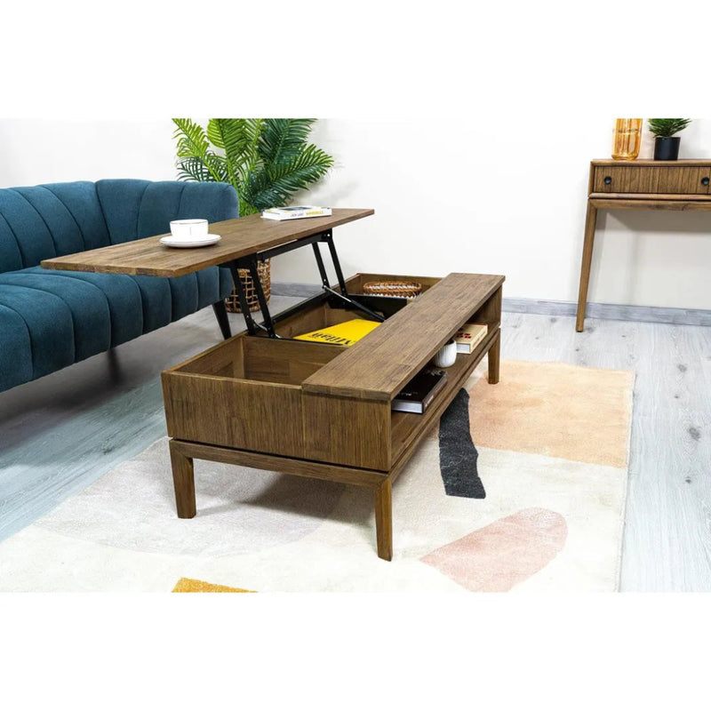 Brown Rectangle Coffee Table Lift & Storage - LOOMLAN - LH Imports - Coffee Tables