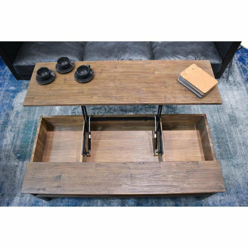 Brown Rectangle Coffee Table Lift & Storage - LOOMLAN - LH Imports - Coffee Tables