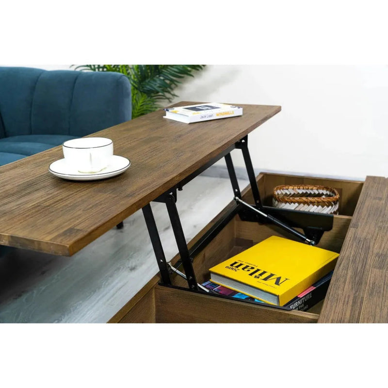 Brown Rectangle Coffee Table Lift & Storage - LOOMLAN - LH Imports - Coffee Tables