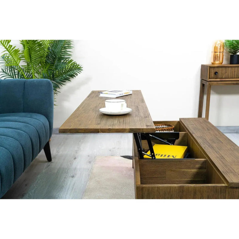 Brown Rectangle Coffee Table Lift & Storage - LOOMLAN - LH Imports - Coffee Tables