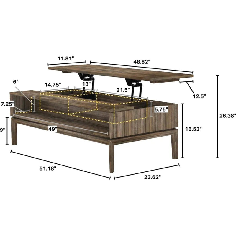 Brown Rectangle Coffee Table Lift & Storage - LOOMLAN - LH Imports - Coffee Tables