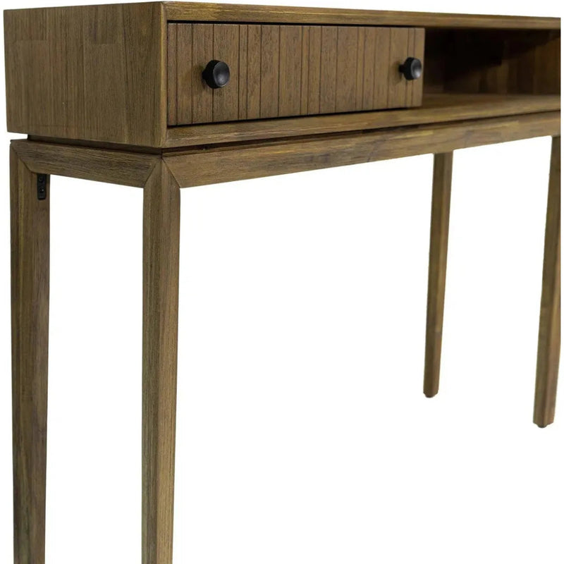 Brown Slim Console Table Drawers & Shelves - LOOMLAN - LH Imports - Console Tables