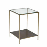 Brown Square Side Table Shelves Glass Metal - LOOMLAN - LH Imports - Side Tables