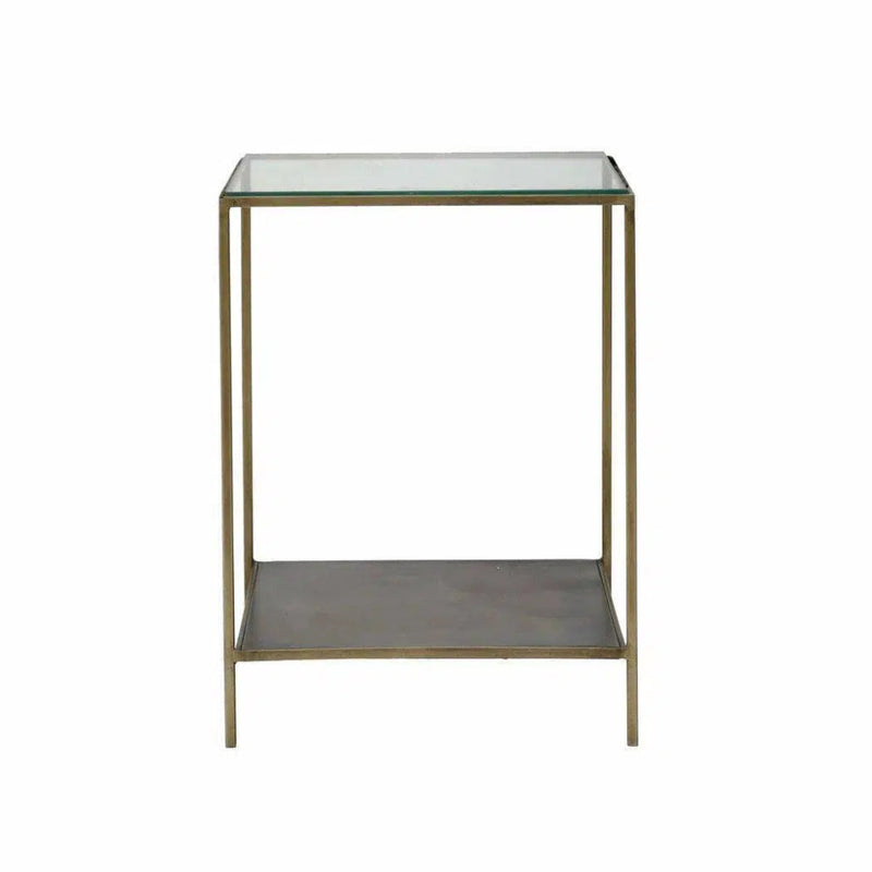 Brown Square Side Table Shelves Glass Metal - LOOMLAN - LH Imports - Side Tables