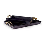 Bruce Leather Warpped Blue Tray (Set of 3) - LOOMLAN - Wildwood - Trays