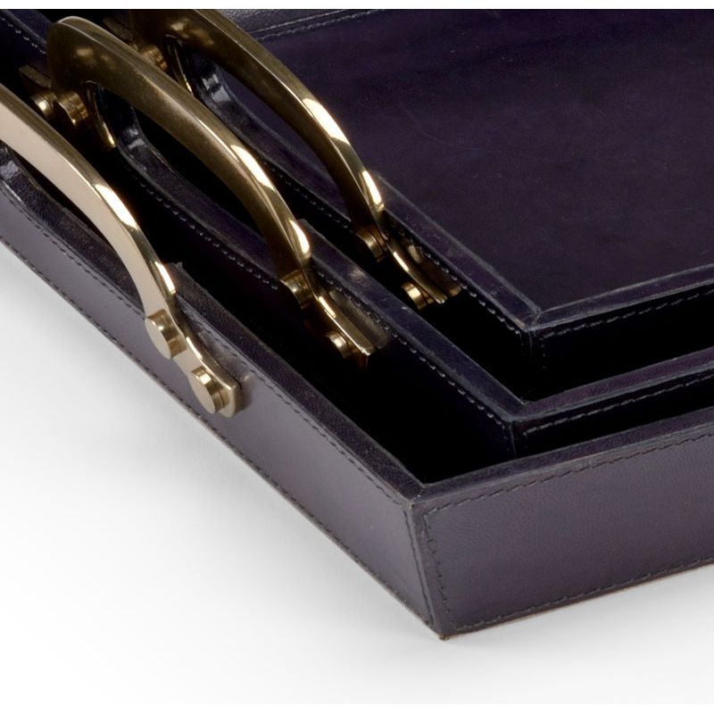 Bruce Leather Warpped Blue Tray (Set of 3) - LOOMLAN - Wildwood - Trays