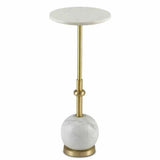 Brushed Brass White Pino Drinks Table - LOOMLAN - Currey & Co - Side Tables