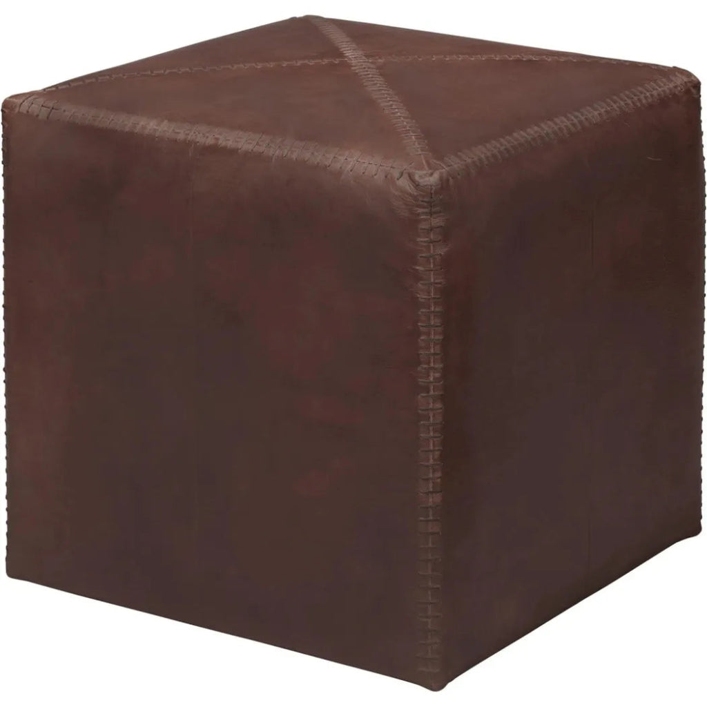 Buff Brown Leather Square Ottoman - Small - LOOMLAN - Jamie Young - Ottomans